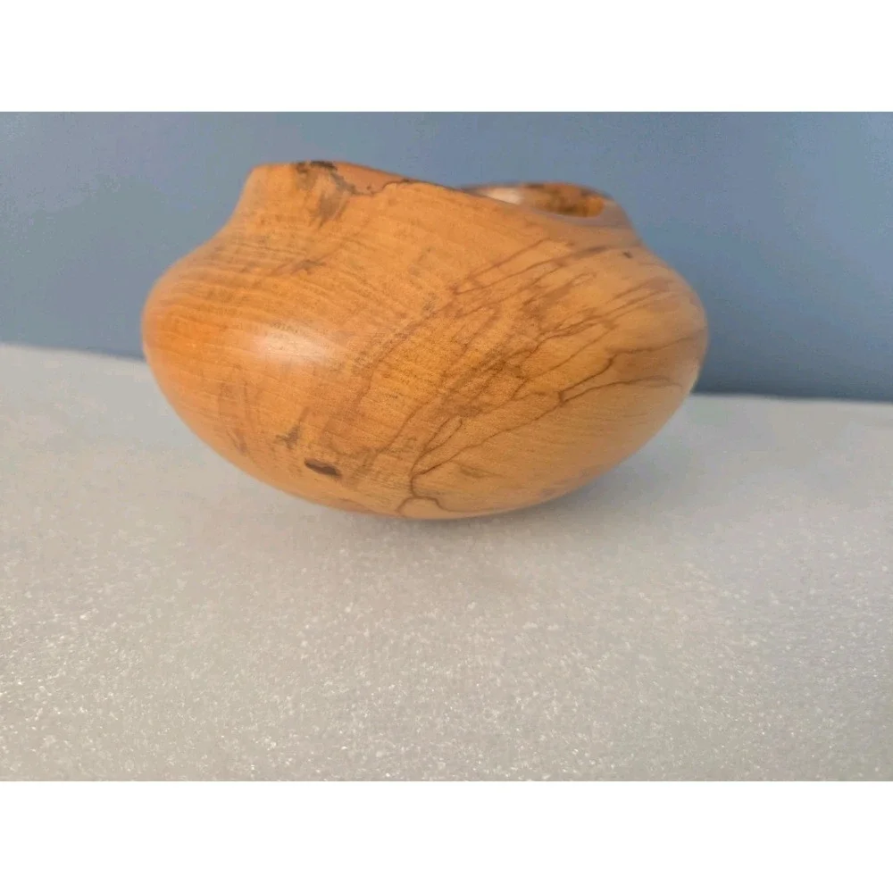 Hand Turned Spalted Maple Wood Bowl Signed
